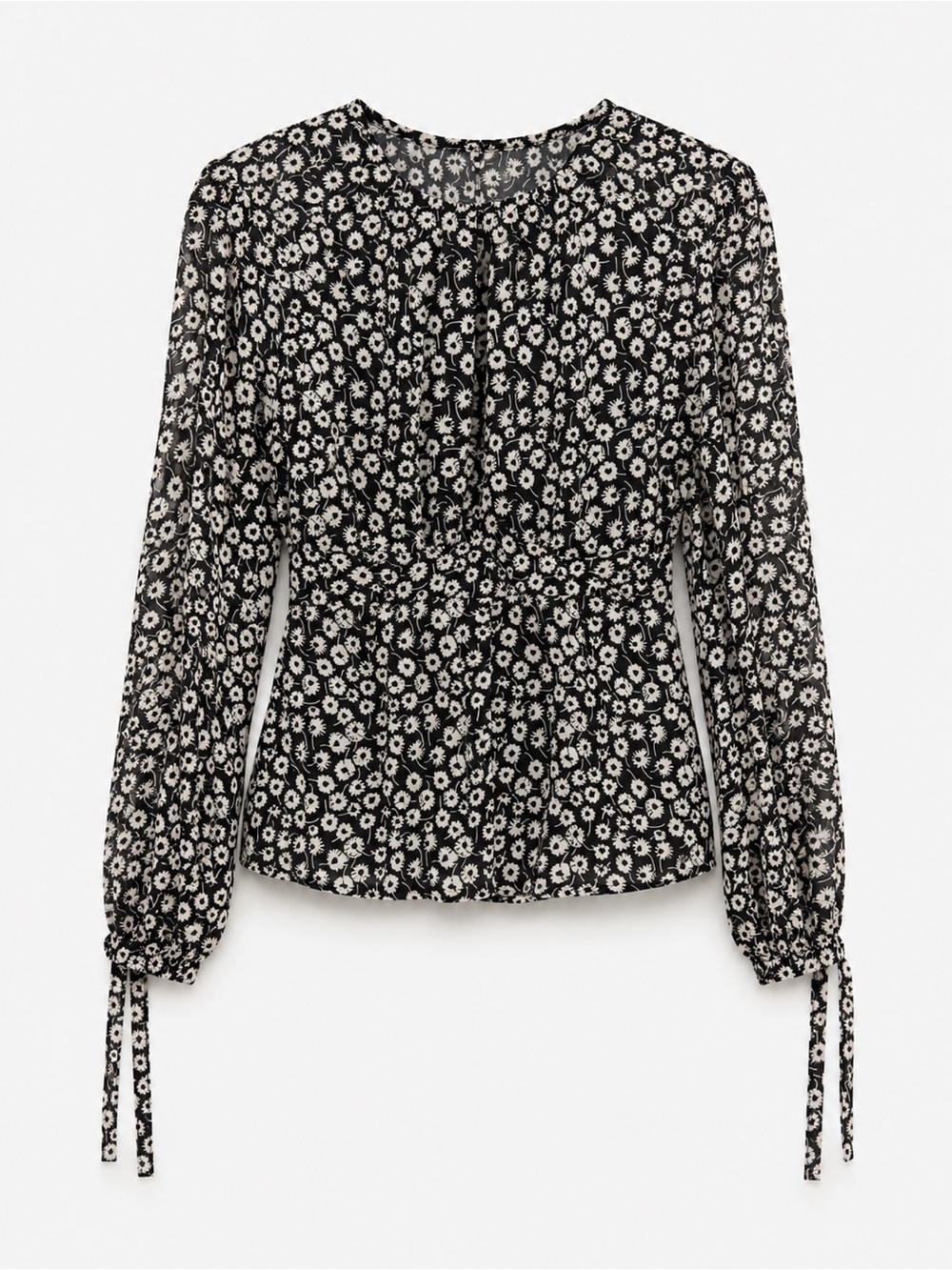 Topshop open back Black and White Floral Tie-Cuff Blouse